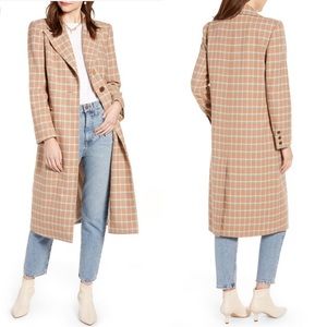 Something Navy Single Breasted Plaid Wool Coat